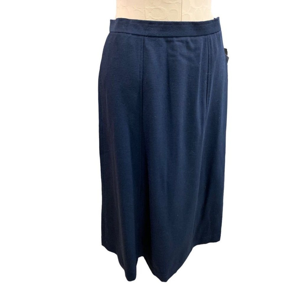 Size 8 Jones New York 1990s Vintage Navy Blue Wool Blend Straight Midi Skirt New